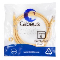 Патч-корд UTP, категория 6, 3 м, неэкранированный, желтый Cabeus PC-UTP-RJ45-Cat.6-3m-YL